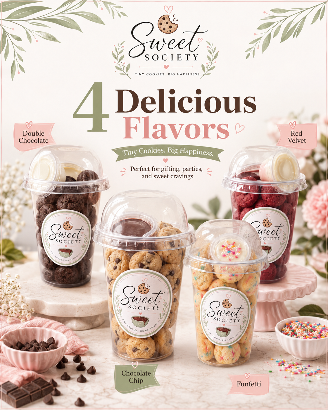 Four Sweet Society cookie flavours